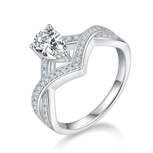 Pear Moissanite Engagement Ring with Pavé Double Band, 1 ct — view 2