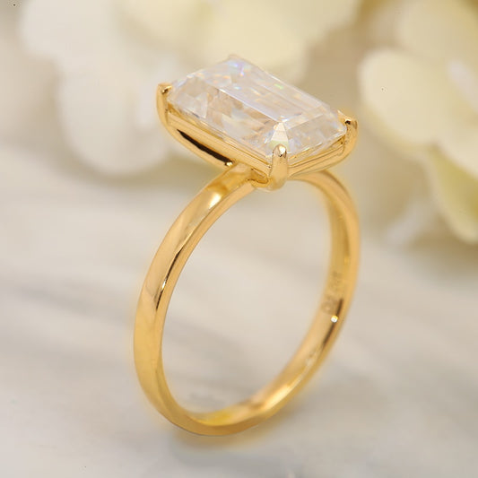 Emerald-Cut Moissanite Halo Engagement Ring, 4 ct — view 2