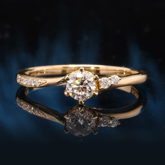 Round Moissanite Ring with Irregular Pavé Band, 0.3 ct — view 2