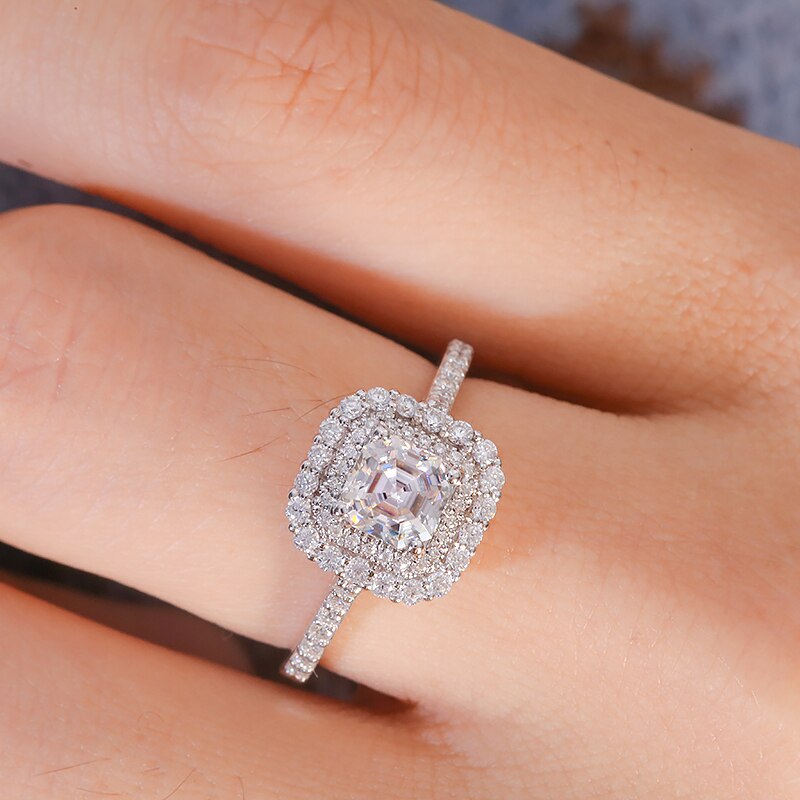 Double Halo Setting D Color 1CT 5.5mm Asscher Cut Moissanite Engagement Ring for Women Gift
