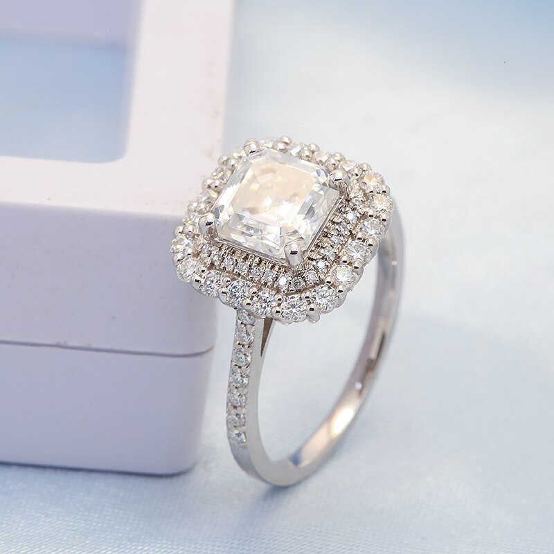 Double Halo Setting D Color 1CT 5.5mm Asscher Cut Moissanite Engagement Ring for Women Gift
