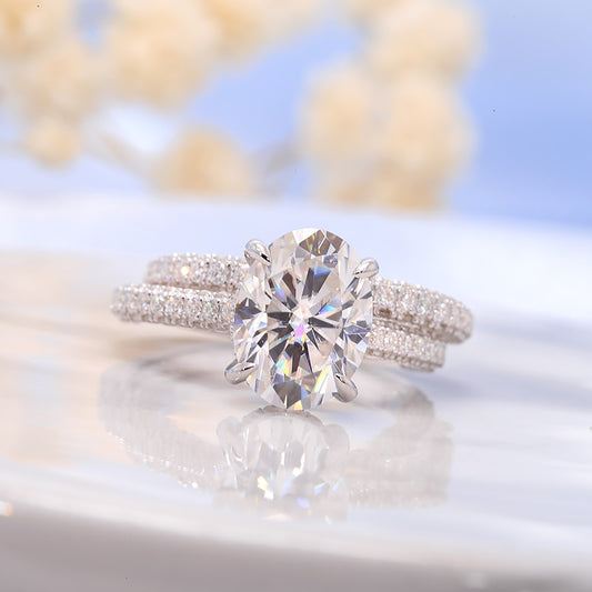 Oval Moissanite Hidden-Halo Engagement Ring Set, 2.5 ct — view 2