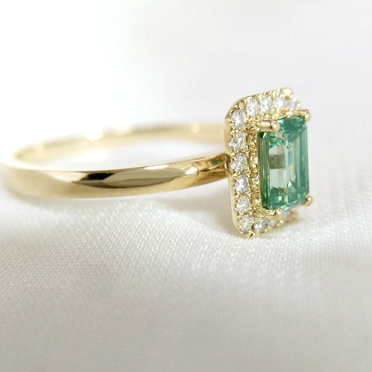Light Green Emerald-Cut Moissanite Engagement Ring, 1 ctw — view 2