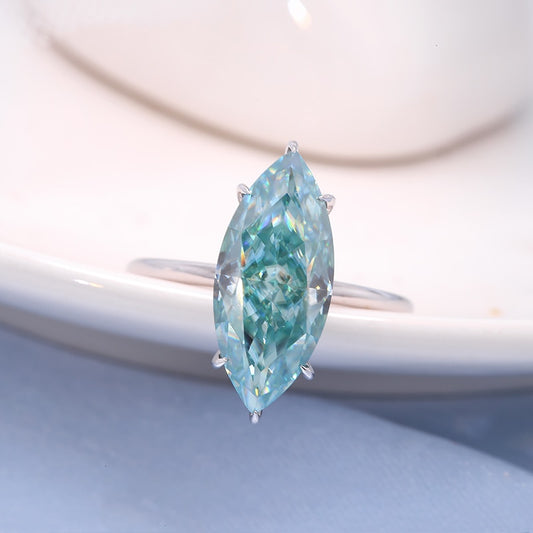 Light Blue Marquise Moissanite Halo Engagement Ring, 3 ct — view 2