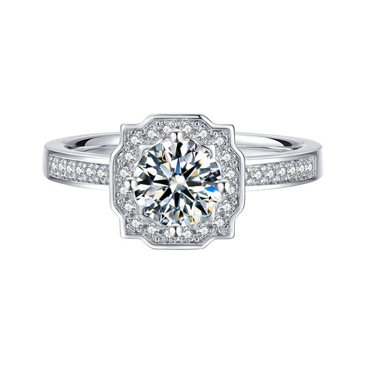 Round Moissanite Halo Engagement Ring, 1 ct — view 2