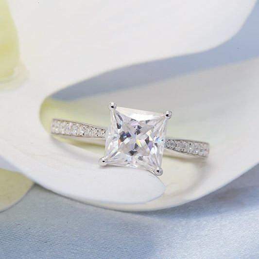Princess-Cut Moissanite Side-Stone Engagement Ring, 2 ct — view 2