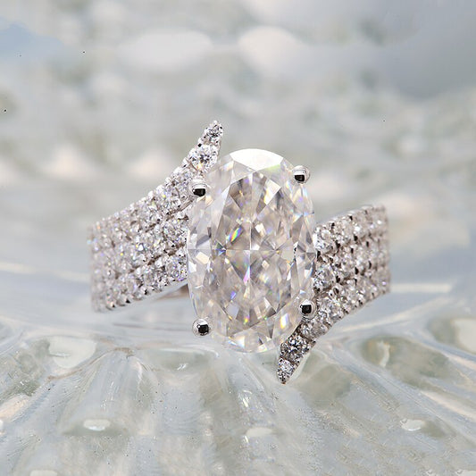 Oval Moissanite Side-Stone Engagement Ring, 6 ct — view 2
