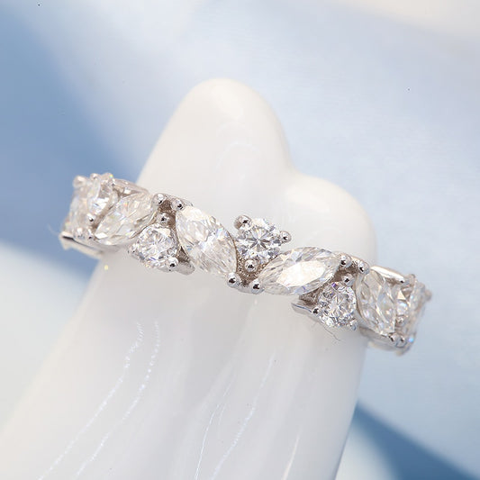 Round and Marquise Moissanite Half-Eternity Wedding Band, 2 ctw — view 2
