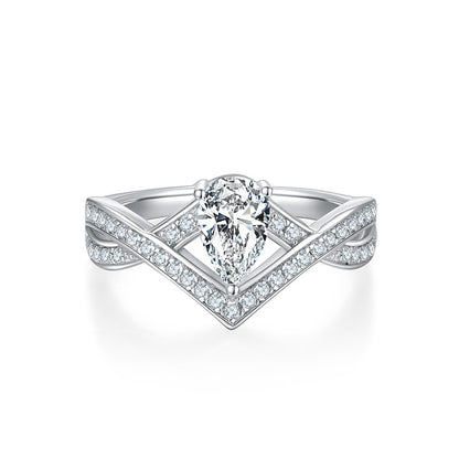 Pear Moissanite Engagement Ring with Pavé Double Band, 1 ct