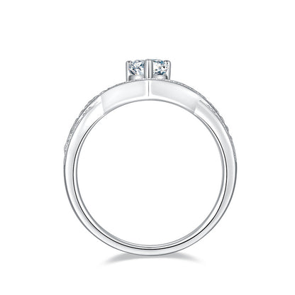 Pear Moissanite Engagement Ring with Pavé Double Band, 1 ct — view 3