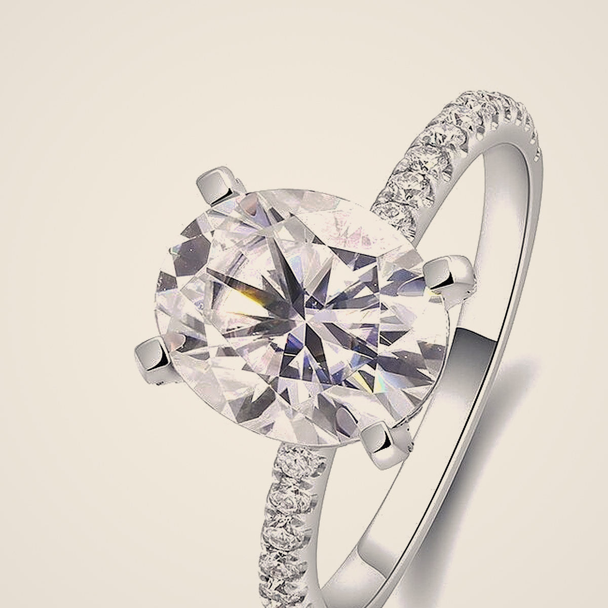 Close-up of an oval moissanite showing its facets