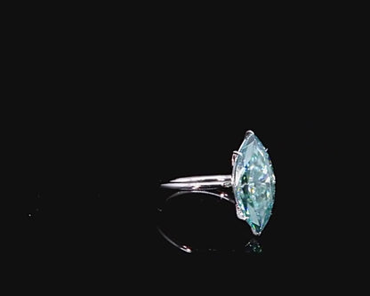 Light Blue Marquise Moissanite Halo Engagement Ring, 3 ct