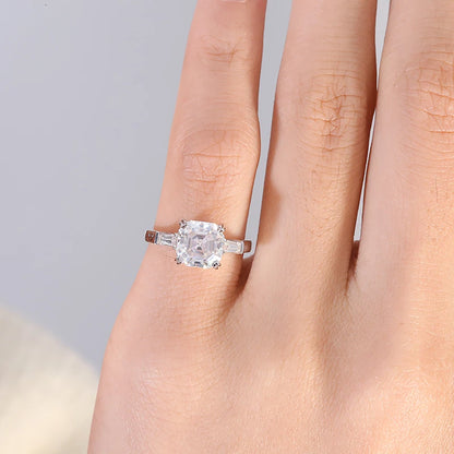 Asscher-Cut Moissanite Engagement Ring with Baguettes, 2 ct — view 8