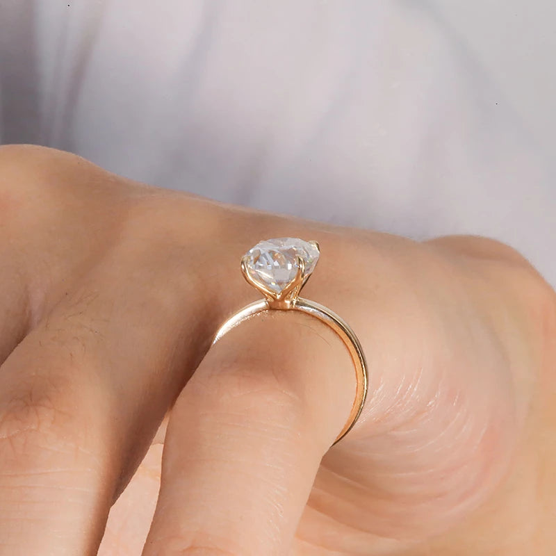 Concise Style 3 Carat Oval Cut Moissanite Engagement Ring in 14k Yellow Gold