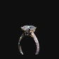 Luxury style 4 carat round cut hidden-halo moissanite ring set in pave band
