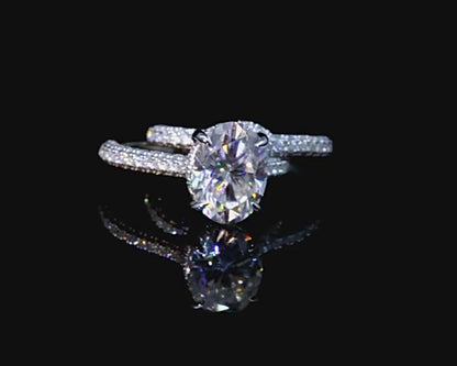 Oval Moissanite Hidden-Halo Engagement Ring Set, 2.5 ct