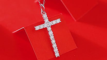 Moissanite Cross Pendant Necklace in Sterling Silver