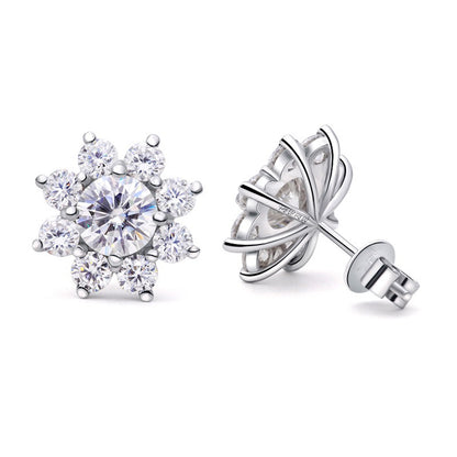 Snowflake Flower Moissanite Stud Earrings