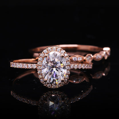 Oval Moissanite Engagement Ring Set with Half-Eternity Band, 1.5 ct — view 6