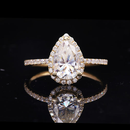 Pear Moissanite Halo Engagement Ring, 1 ct — view 2