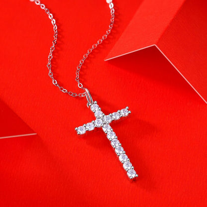 Moissanite Cross Pendant Necklace in Sterling Silver — view 4