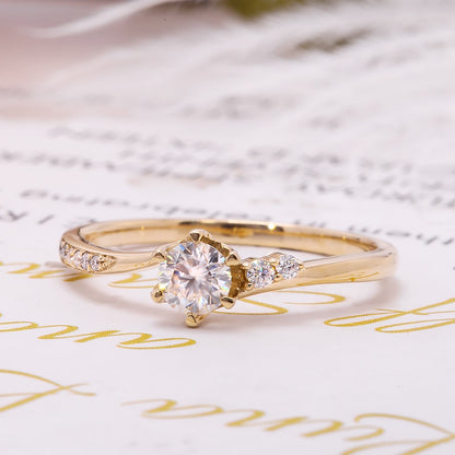 Round Moissanite Ring with Irregular Pavé Band, 0.3 ct — view 3