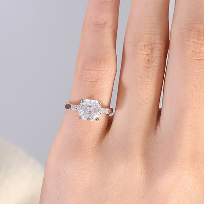 Asscher-Cut Moissanite Engagement Ring with Baguettes, 2 ct — view 5