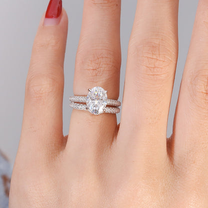 Oval Moissanite Hidden-Halo Engagement Ring Set, 2.5 ct — view 5