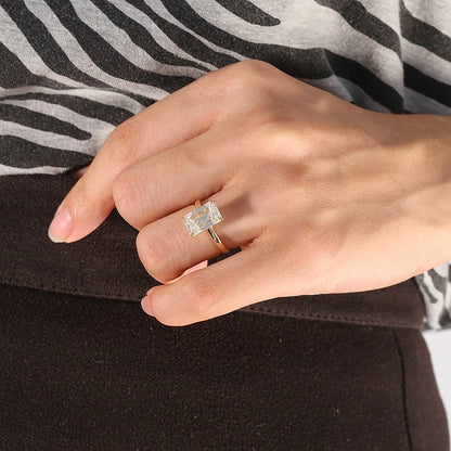 Emerald-Cut Moissanite Halo Engagement Ring, 4 ct — view 4