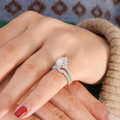 Oval Moissanite Hidden-Halo Engagement Ring Set, 2.5 ct — view 4