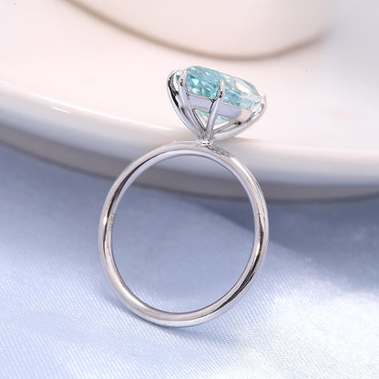 Light Blue Marquise Moissanite Halo Engagement Ring, 3 ct — view 5
