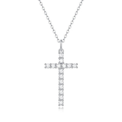 Moissanite Cross Pendant Necklace in Sterling Silver