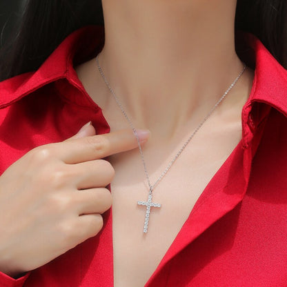 Moissanite Cross Pendant Necklace in Sterling Silver — view 5