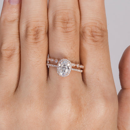 Oval Moissanite Engagement Ring Set with Half-Eternity Band, 1.5 ct — view 4