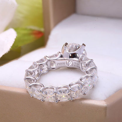 Round Moissanite Engagement Ring with Asscher Side Stones, 3 ct — view 4