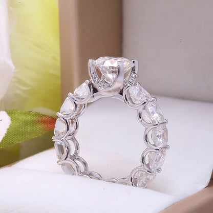 Round Moissanite Engagement Ring with Asscher Side Stones, 3 ct — view 3