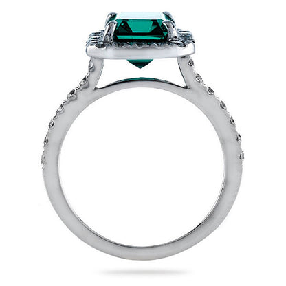 Green Emerald-Cut Moissanite Halo Engagement Ring, 3 ct — view 2