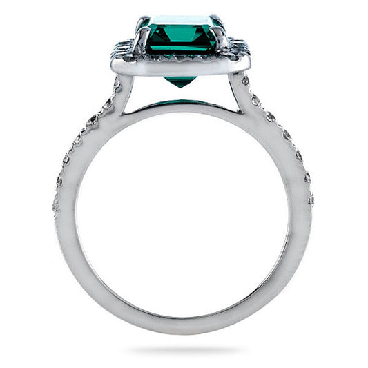 Green Emerald-Cut Moissanite Halo Engagement Ring, 3 ct — view 2