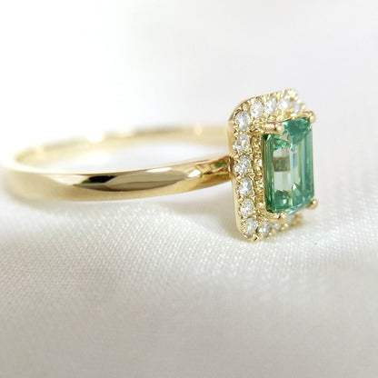 Light Green Emerald-Cut Moissanite Engagement Ring, 1 ctw — view 2