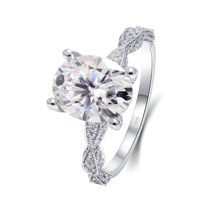 Oval Moissanite Halo Engagement Ring, 4 ct