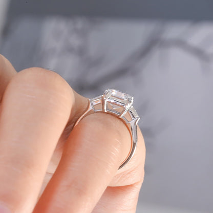 Asscher-Cut Moissanite Engagement Ring with Baguettes, 2 ct — view 4