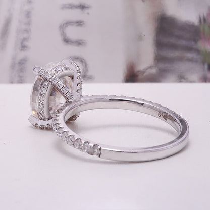 Oval Moissanite Halo Engagement Ring with Pavé Band, 3 ct — view 4