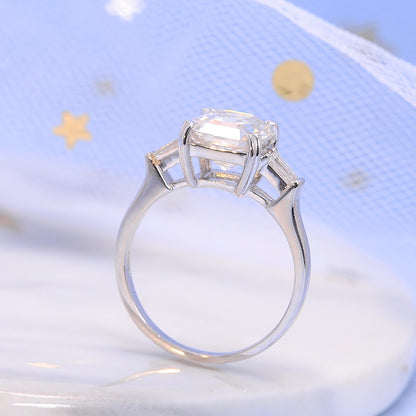 Asscher-Cut Moissanite Engagement Ring with Baguettes, 2 ct — view 3