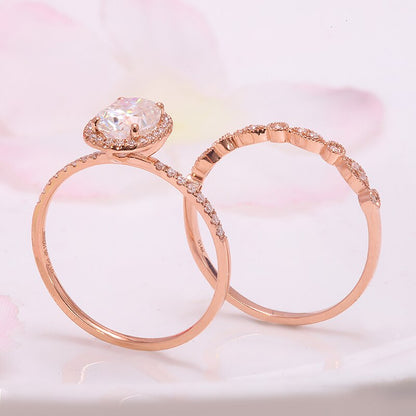 Oval Moissanite Engagement Ring Set with Half-Eternity Band, 1.5 ct — view 3