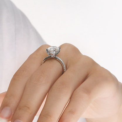 Oval Moissanite Halo Engagement Ring with Pavé Band, 3 ct — view 3