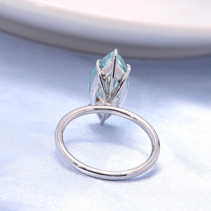 Light Blue Marquise Moissanite Halo Engagement Ring, 3 ct — view 4