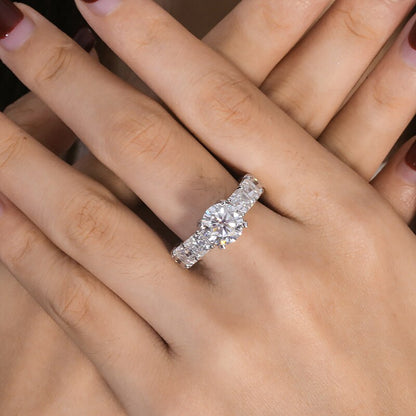 Round Moissanite Engagement Ring with Asscher Side Stones, 3 ct — view 5