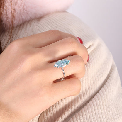 Light Blue Marquise Moissanite Halo Engagement Ring, 3 ct — view 3