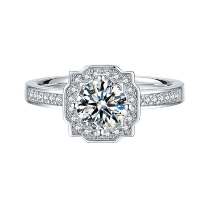 Round Moissanite Halo Engagement Ring, 1 ct — view 2