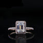 emerald cut moissanite wrap halo ring set in pave band